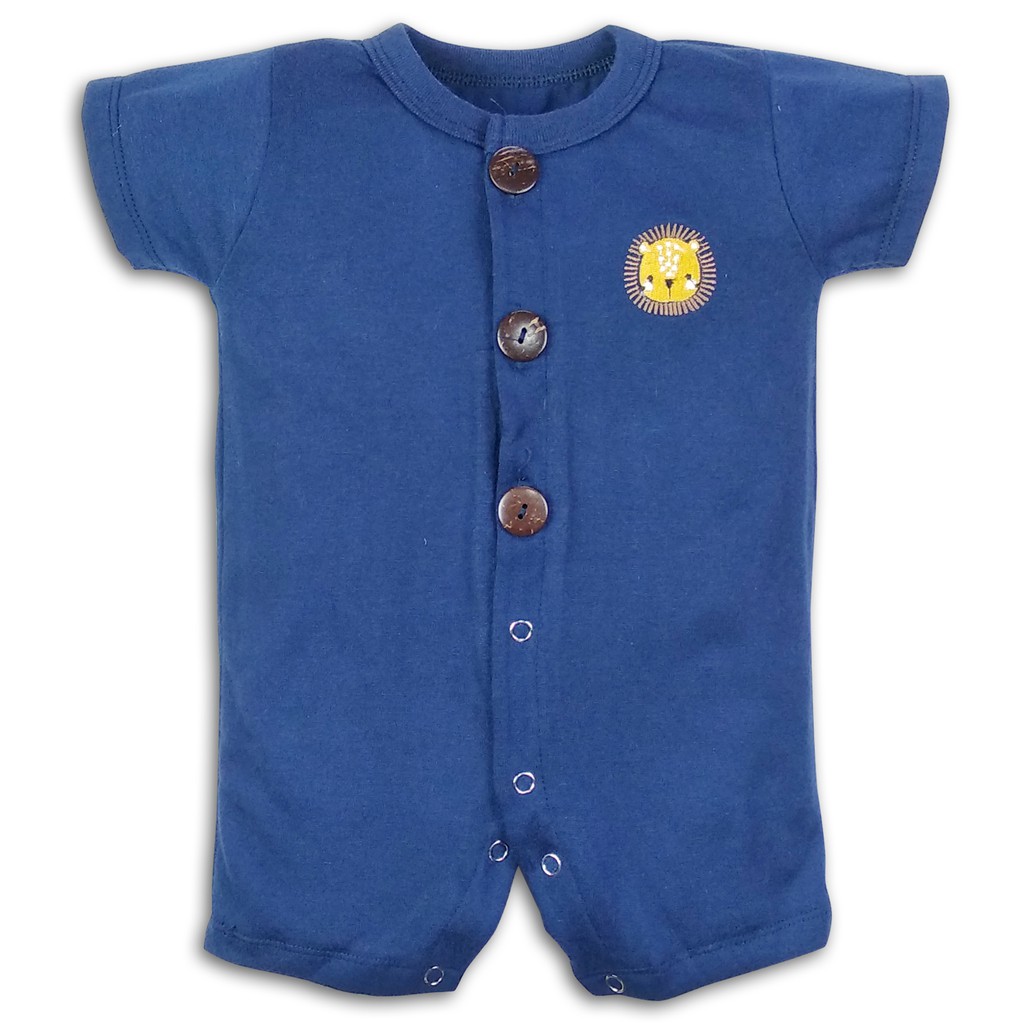Bearhug Homewear Romper Bayi Laki-Laki Pendek HRX4 Embroidery 3-12 Bulan-Navy-Brd Lion