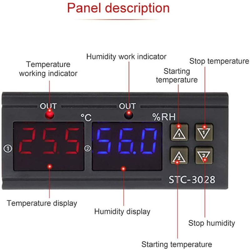 STC 3028 Termohygrostat 220V Termostat Hygrostat Pengatur Suhu Dan Kelembapan Digital