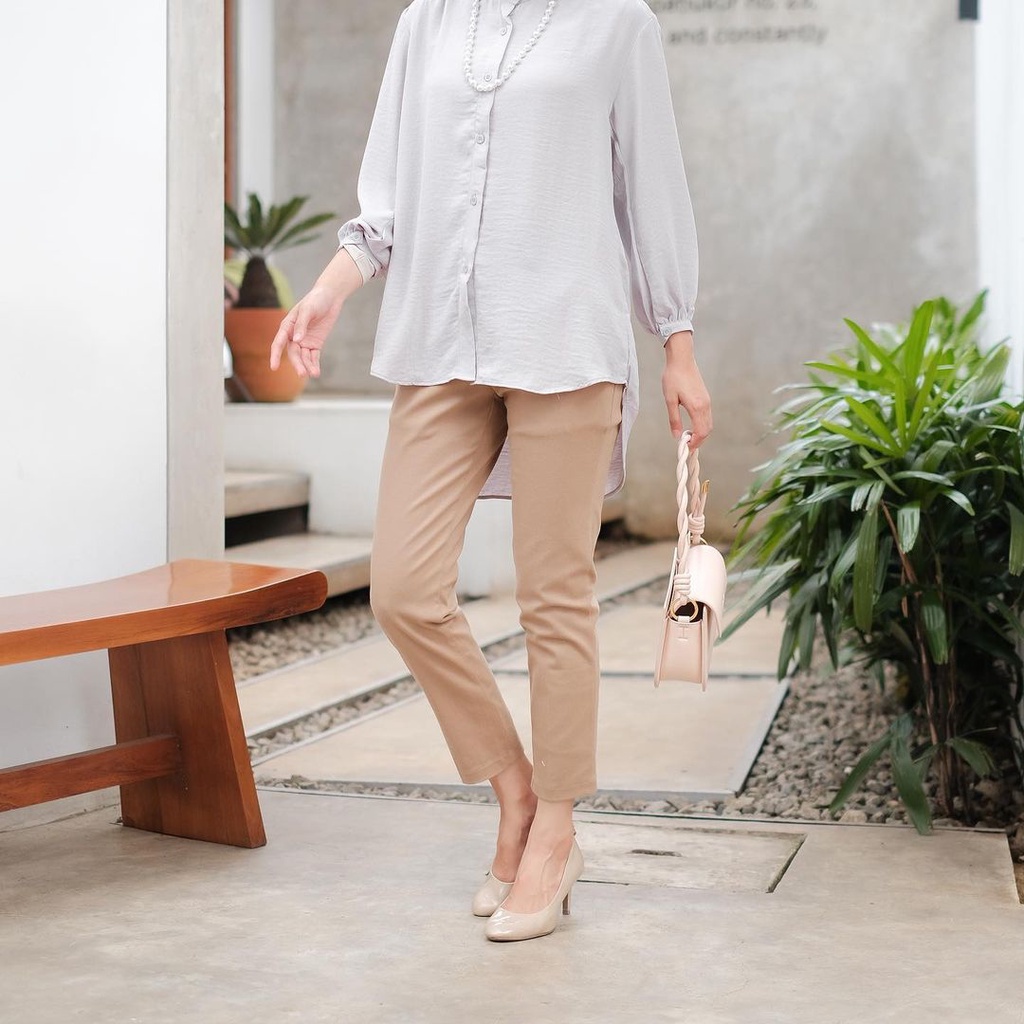 Celana Chinos Wanita Ankle Pants Slim Fit Bahan Katun Stretch