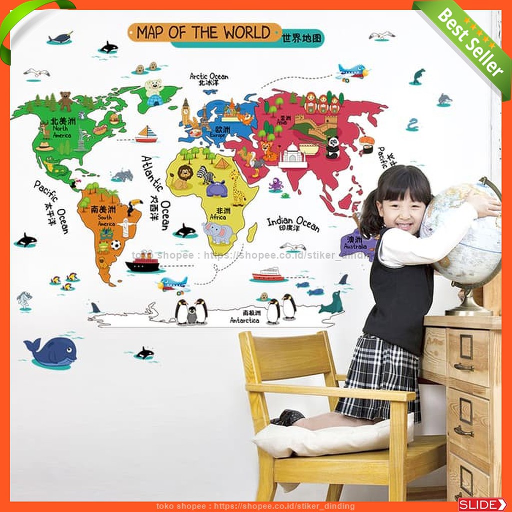 STIKER DINDING WALLSTICKER WALL STICKER PETA DUNIA WARNA WARNI SD367