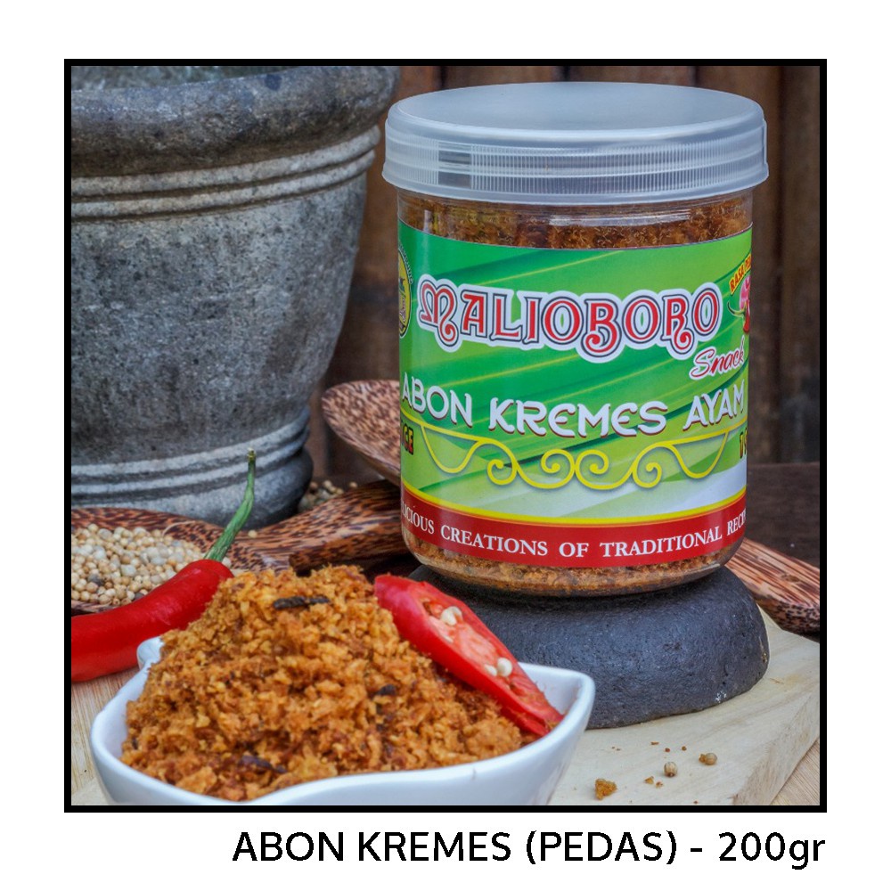 

ABON KREMES AYAM/OLAHAN AYAM GURIH/ MALIOBORO/PEDAS/200 Gr/KHAS SOLO