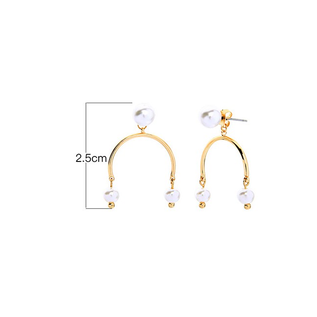 LRC Anting Tusuk Fashion Gold U-shaped Pearl Earrings F95532