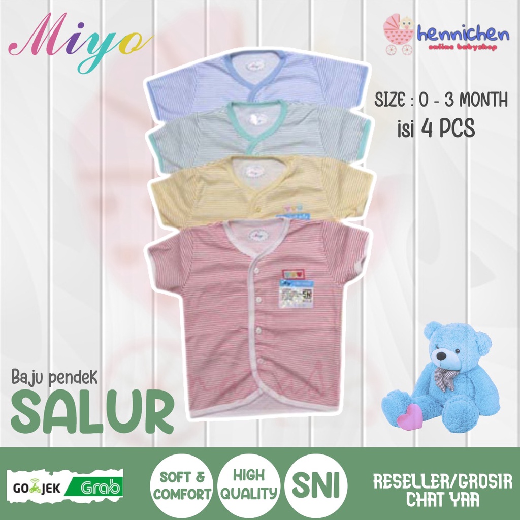 Baju Bayi MIYO 4 Pcs Lengan Pendek Salur Newborn (0-3M)| Baju Bayi / Perlengkapan Bayi Baru Lahir