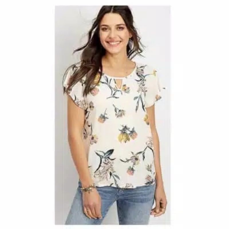 MAURICES Floral Keyhole Champaigne Blouse JUMBO Wanita Baju Atasan Branded