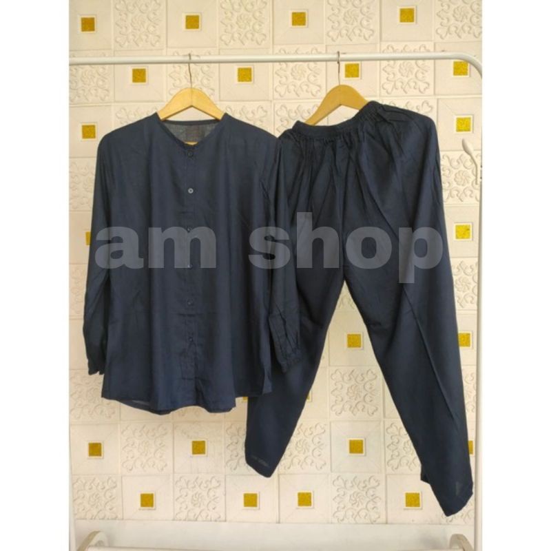 Pajamas Tangan Panjang / ONE SET PIYAMA OBLONG / SLEEPWEAR DAILY SET BEST SELLER RAYON POLOS PREMIUM-TPO NAVY