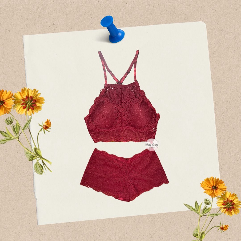 Set Bra dan Panty Brukat / BH dan CD Set / BH Tanpa Kawat Sexy