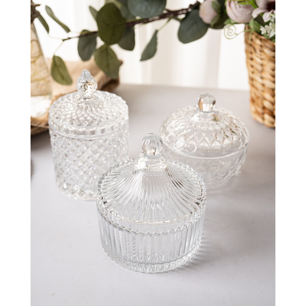 SMALL Crystal Jar Candle Jar Candy Jar / Wadah Toples Kaca Kristal Lilin Permen Hampers Souvenir