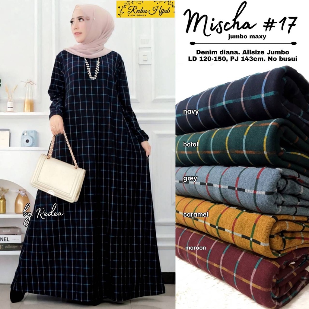 Baju Gamis Kotak Kotak Jumbo Ld120 Ld 130 140 Mischa Series Diana Premium Big Size XXXXL Bahan Adem