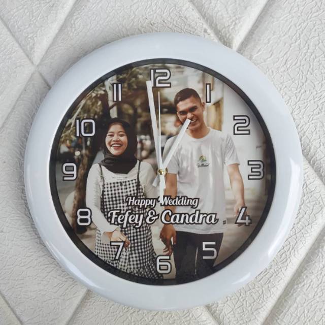 Jam dinding kaca ukuran diameter 30cm custom foto logo instansi sekolah partai kantor gift hadiah ka