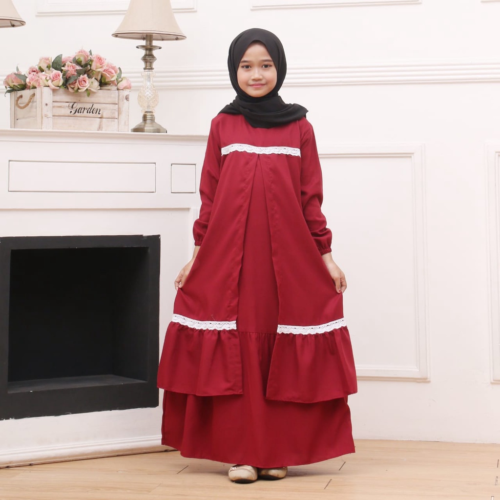 GAMIS ANAK PEREMPUAN MODEL RENDA BAHAN KATUN POLIMIKRO | BAJU MUSLIM ANAK PEREMPUAN TERBARU USIA 5 - 11 TAHUN