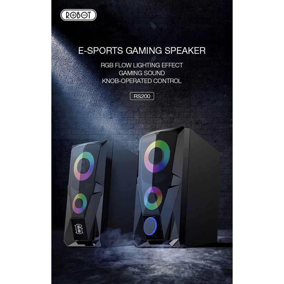 Robot RS200 E-Sport Gaming Speaker 3.5mm AUX with 2 Channel Stereo and RGB Flow LightingEffect Black