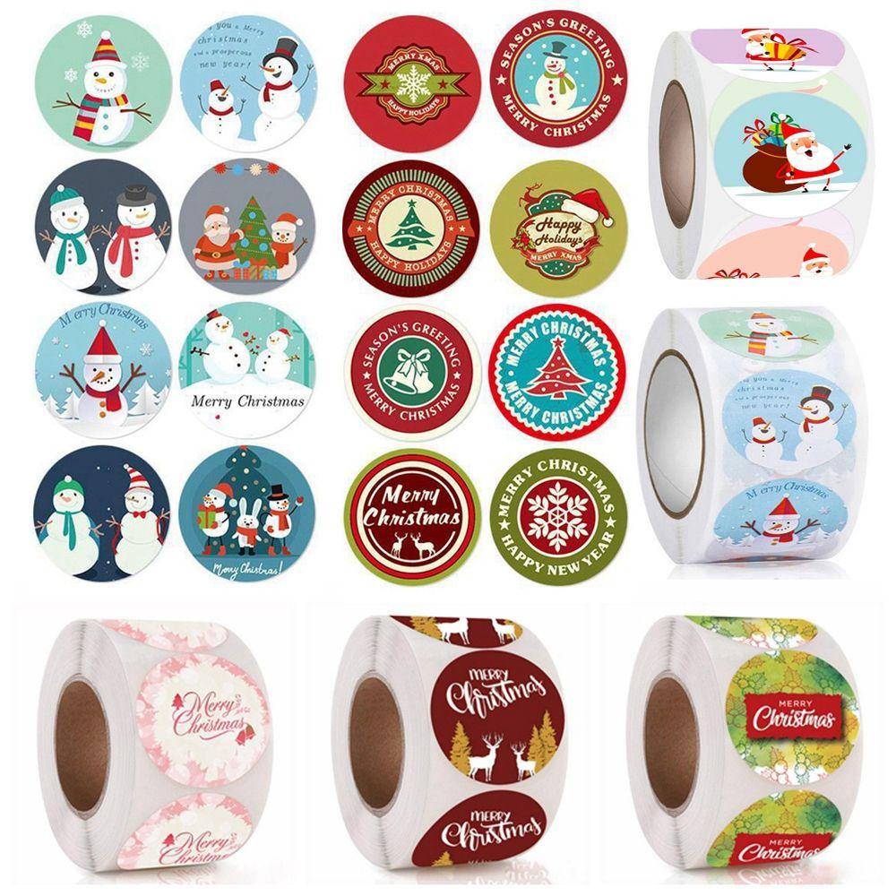 【 ELEGANT 】 Stiker Natal Self-adhesive Scrapbook DIY Dekorasi Natal Perlengkapan Festival Natal Liburan Dekorasi Amplop Segel Untuk Kartu Hadiah Paket Stiker