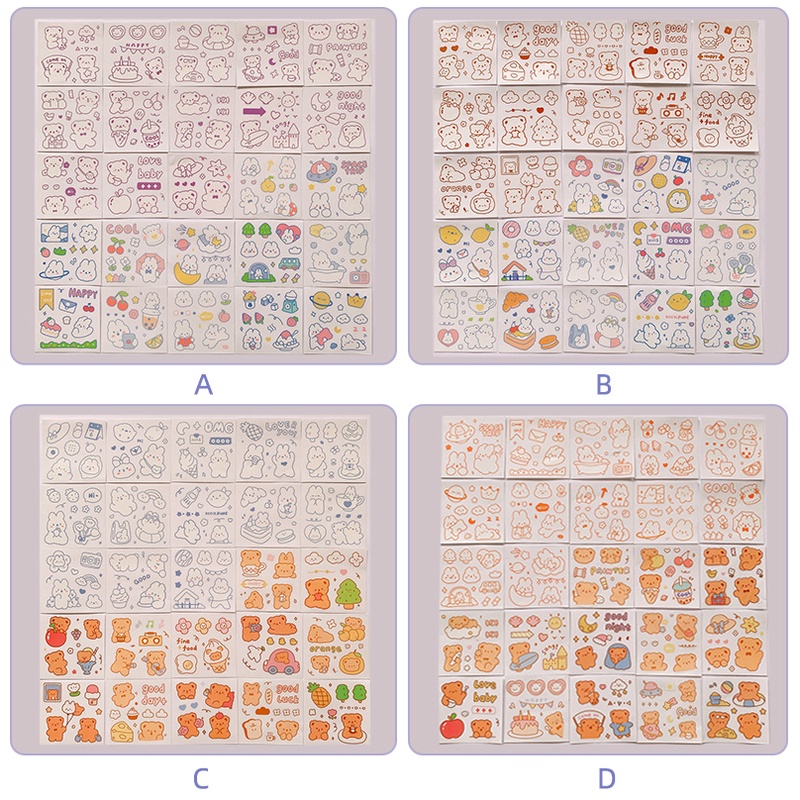 25 Sheets Cartoon Cute Deco Stickers Pack Waterproof Transparent PET Stickers