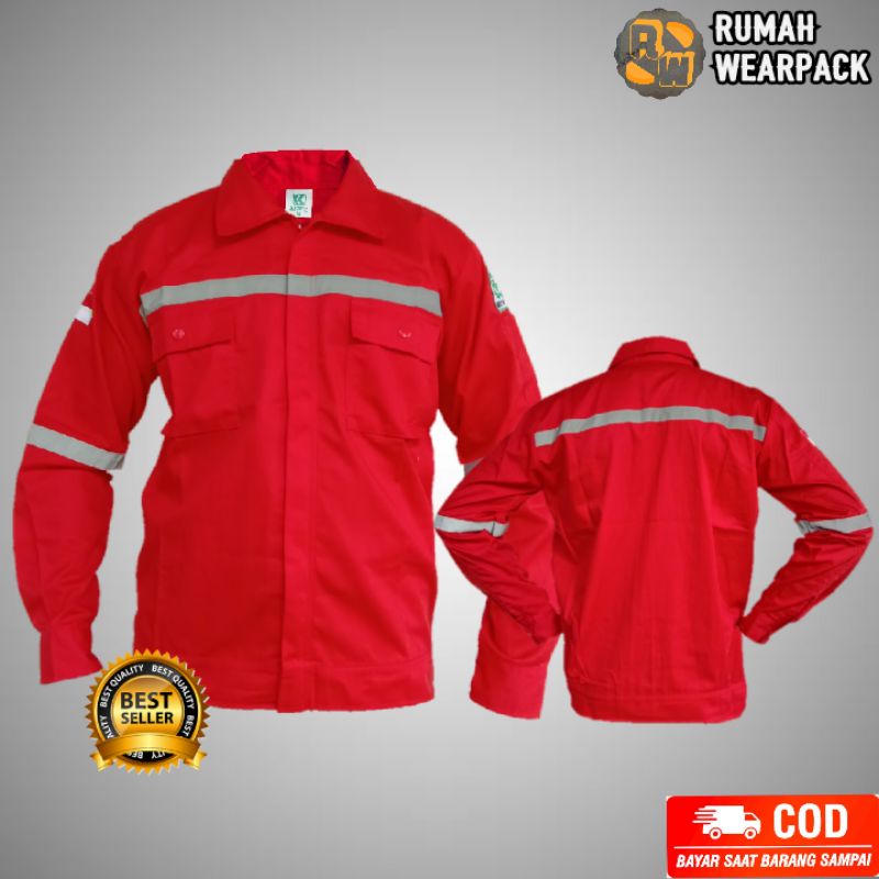 Baju Kerja/Wearpack Proyek/ Seragam Kerja Atasan Warna Merah Polos