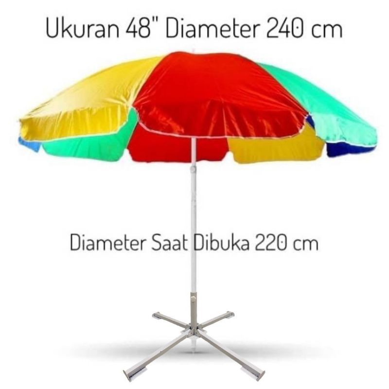 Payung Tenda 48 inch Diameter 240 cm ANTI UV DALAM LAPIS SILVER High Q