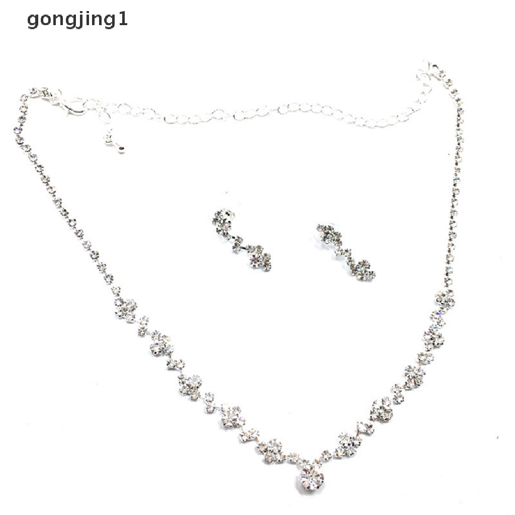 Set Perhiasan Kalung Anting Kristal Warna Silver Untuk Pengantin Pernikahan