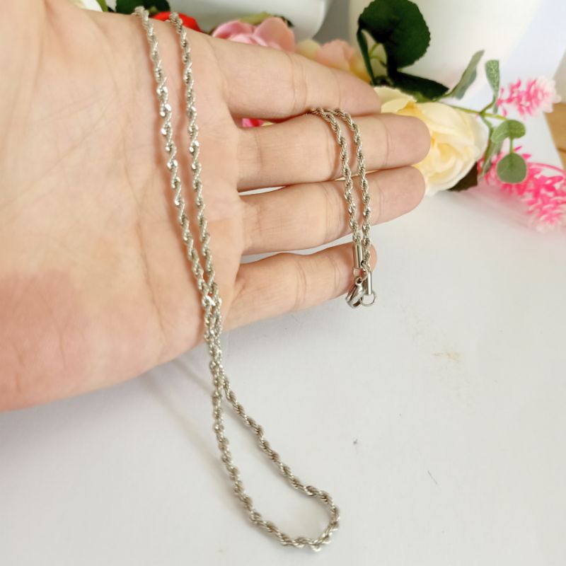 KALUNG TITANIUM SILVER ANTI KARAT PANJANG 60CM