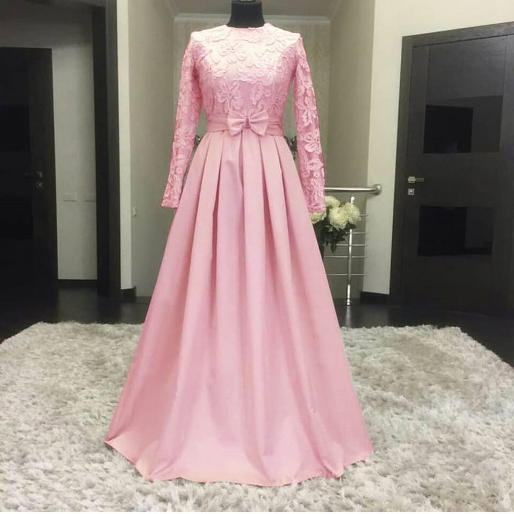 Inces Long Dress Brukat Tersedia M L XL XXL / Dress Pesta / Gamis Kondangan Wanita