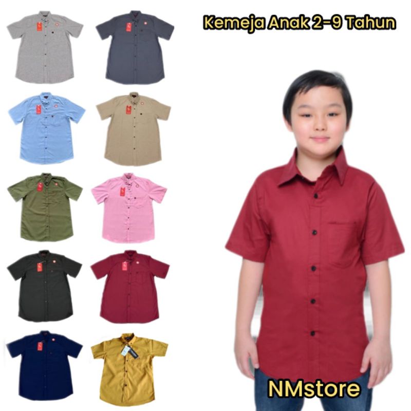 Kemeja Anak Lengan Pendek / Hem Polos Anak Laki laki / Kemeja Anak Usia 2-9 Tahun