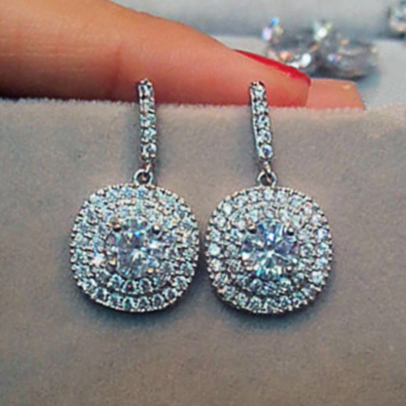 Anting Juntai Kristal Cubic Zirconia Warna Silver Untuk Pengantin Wanita