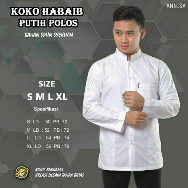 Baju Koko Habaib Putih Polos Lengan Panjang Koko Haibah Baju Koko