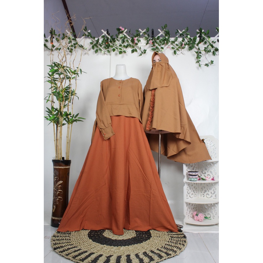 Gamis syari Set Cadar Itycrepe LALUNA Busana Muslim Wanita Syari Terkini Terlaris purdah niqob murah busui jumbo reseller dropshiper