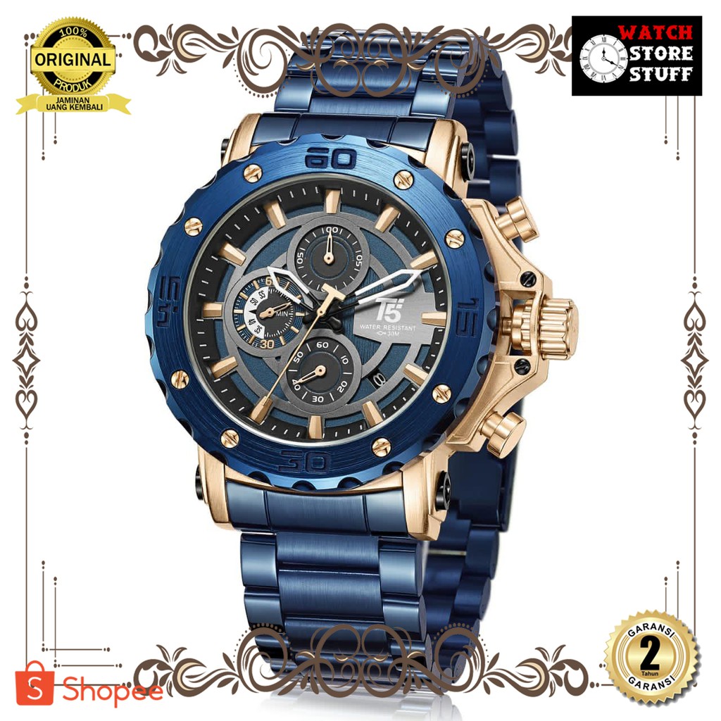 [ T5 ORIGINAL - GARANSI ] JAM TANGAN PRIA WANITA | RANTAI | KULIT | KARET | MURAH | PRIA T5 H 3702 G