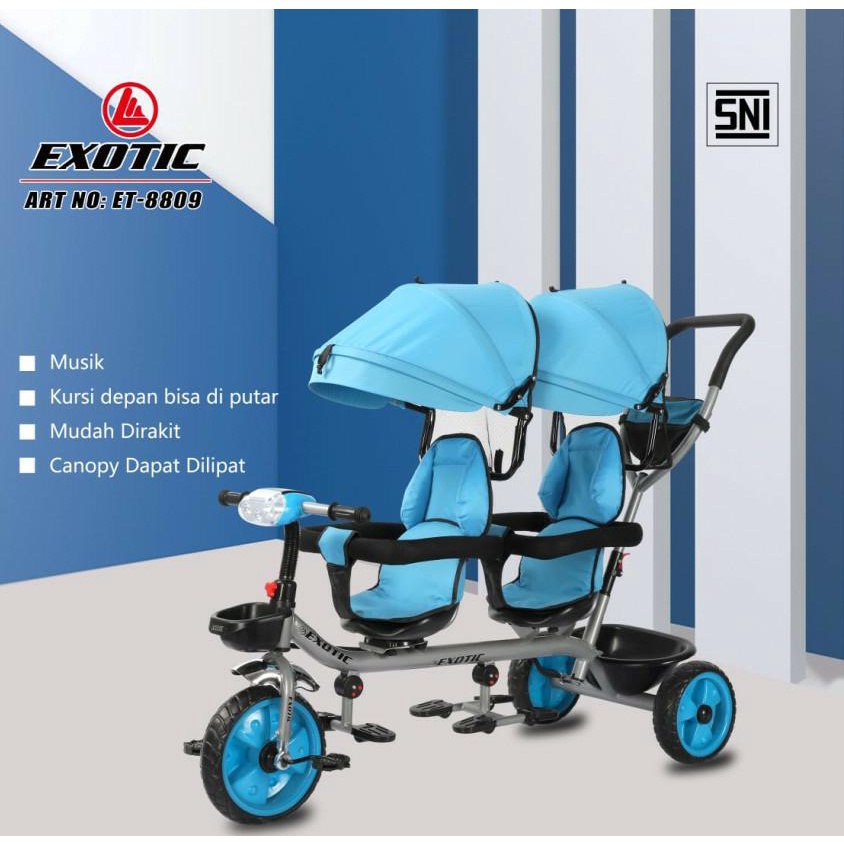 Exotic Tricycle ET8809 - Sepeda Roda Tiga Anak Kursi Double