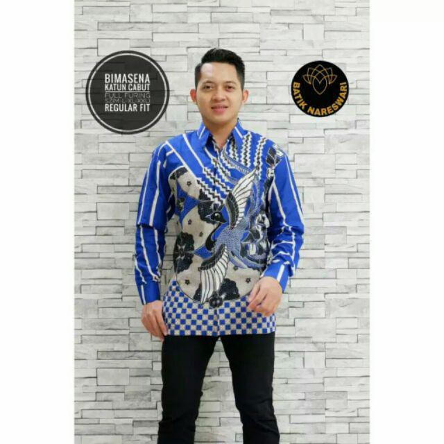 (1kg=4pcs) Kemeja Batik Lengan Panjang Batik Ori Kla Jaladara Biru Batik Solo Seragam Batik