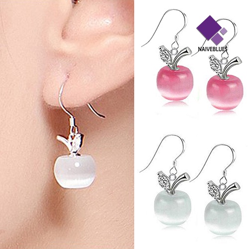 Anting Kait Gantung Bahan Sterling Silver 925 Desain Apel Hias Opal + Zircon Untuk Wanita