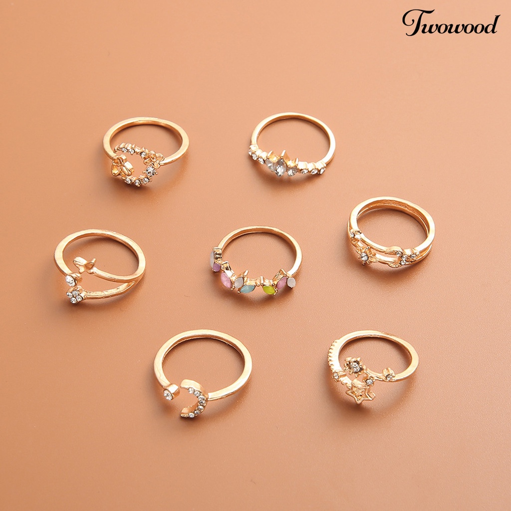 Twowood 7Pcs Ladies Ring Comfortable Not Easy to Break Lightweight Butterfly Flowers Opening Ring for Outdoor