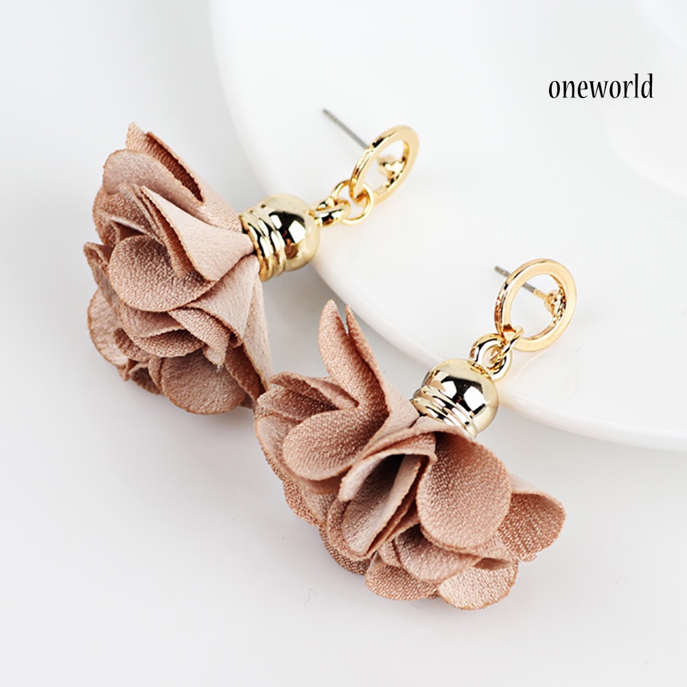 OW@ Women Fashion Fabric Flower Petals Pendant Drop Dangle Earrings Jewelry Gift