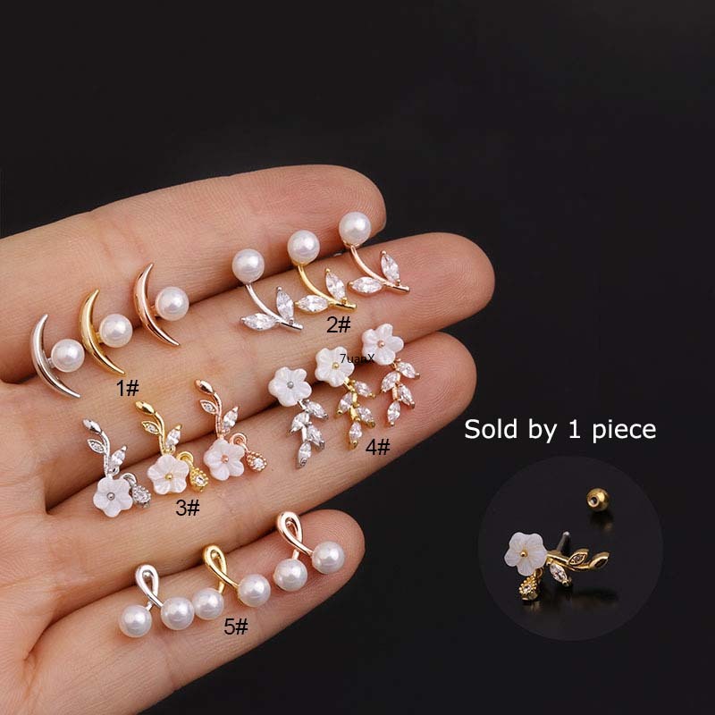1pc Anting Tindik Bentuk Bunga Bahan Stainless Steel 20 Gage