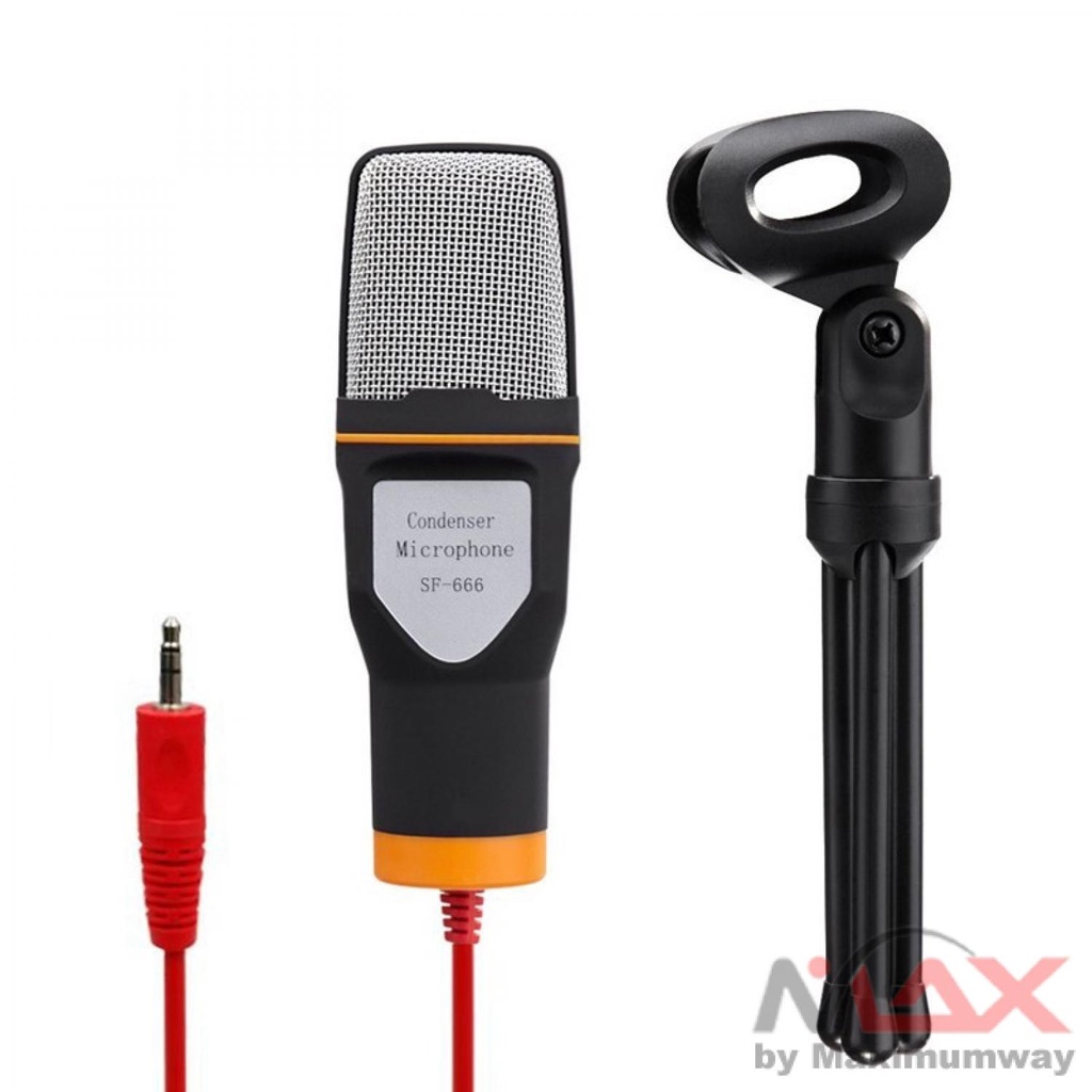 Professional Microphone Jack 3.5mm pas di HP untuk Live plus tripod, bikin konten Youtube / Smule / Karaoke / TaffSTUDIO Mikrofon Kondenser Studio dengan Stand - SF-666 Warna Hitam / karaoke microphone /  microphone HP