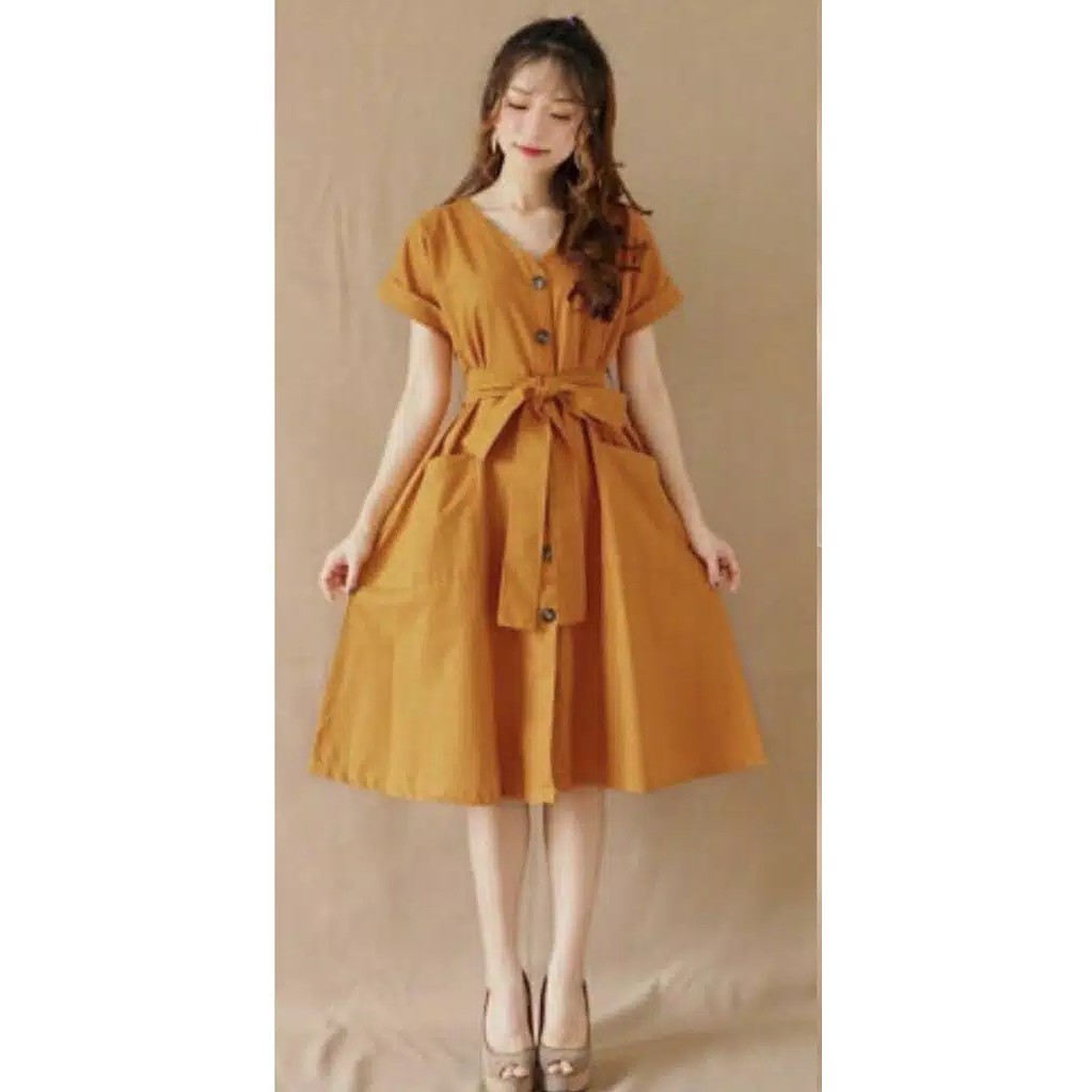 [Dress Marsha yellow 421 RO] Dress wanita twiscone kuning muda