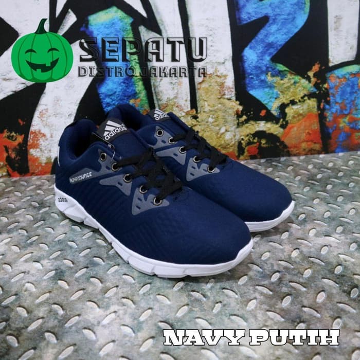 Sepatu Sneakers Adidas Alphabounce Running Pria Cowo Cowok Grade Ori - Navy Putih 39