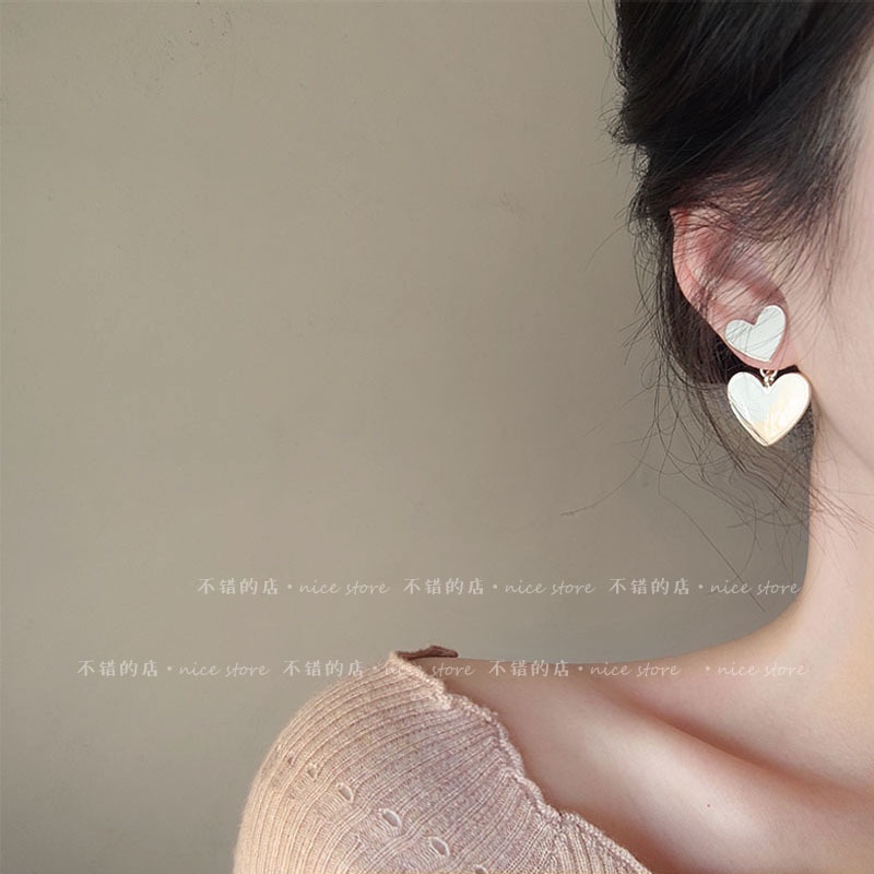 Anting Tusuk Gantung Bahan Sterling Silver 925 Desain Hati Gaya Korea Untuk Wanita