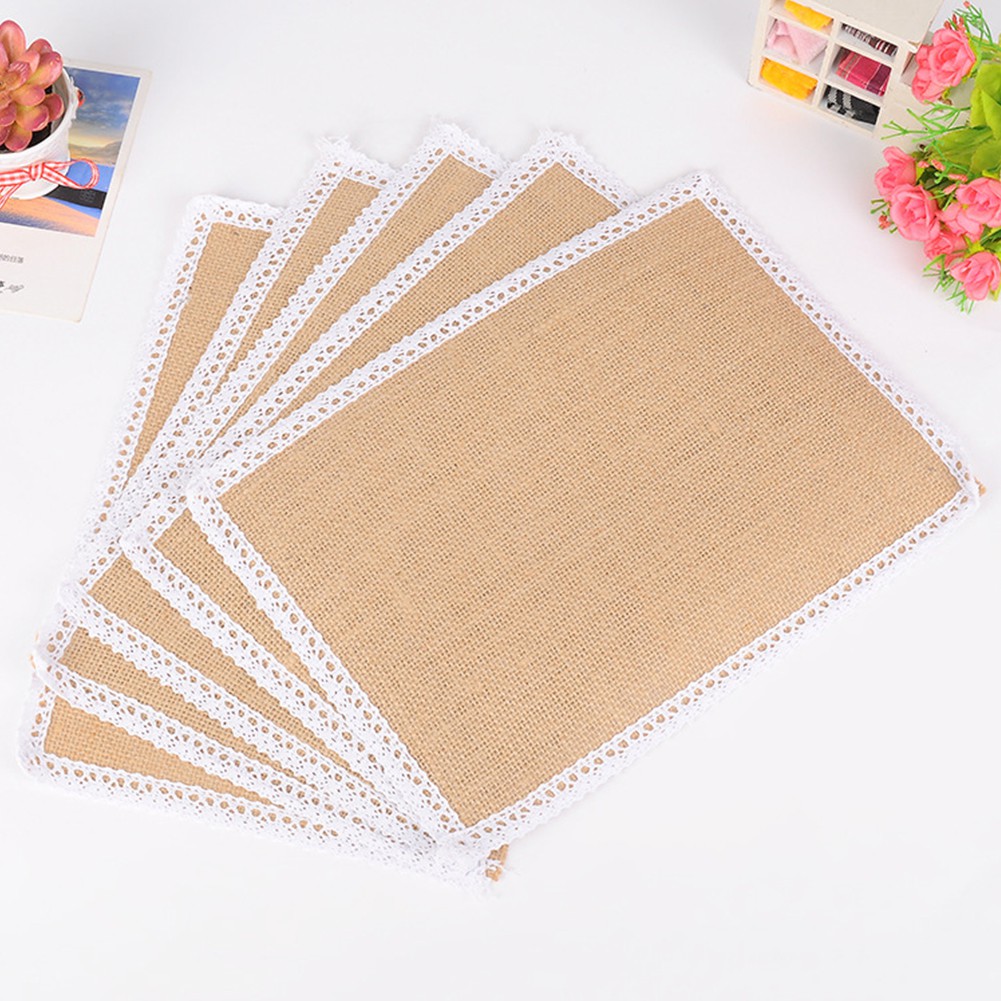 Serda 10pcs Hessian Burlap Table Mats Lace Placemats Sets Nature