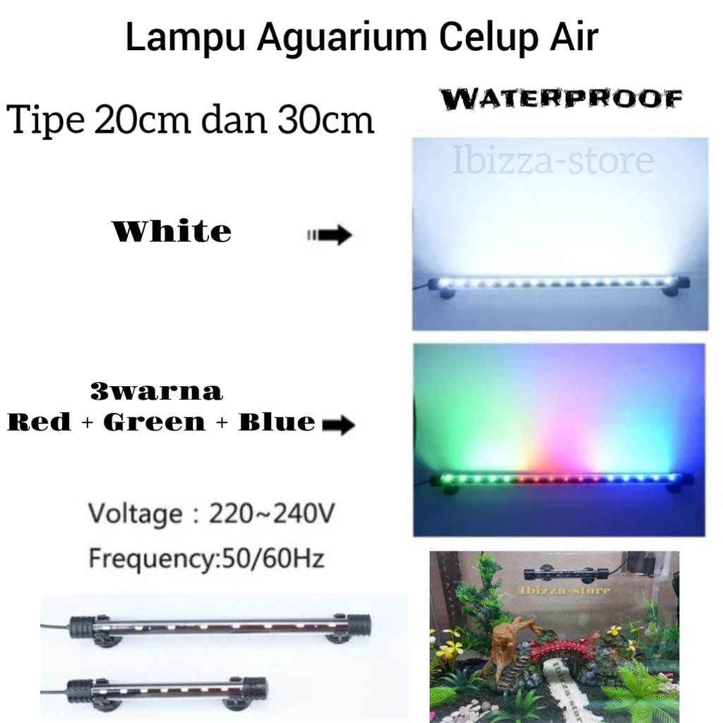 Lampu Aquarium Akuarium aguarium LED Celup 20cm 30cm 40cm  PUTIH / biru /  Warna Warni RGB-ibz