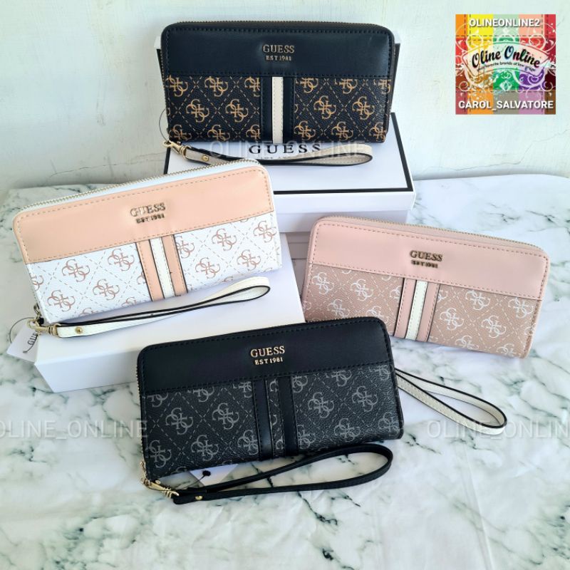 Dompet kasinta zipper long wallet logo with box white beige/pink black gb coffee resleting panjang