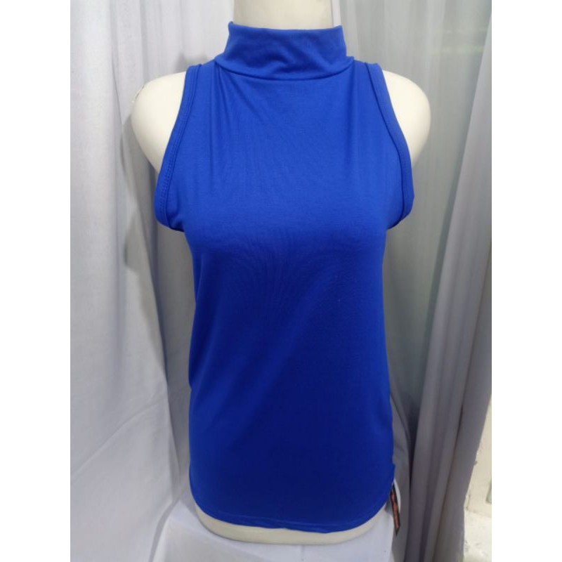 TURTLE NECK [JUMBO] TERMURAH / TANKTOP ATASAN WANITA TANPA LENGAN POLOS-Biru