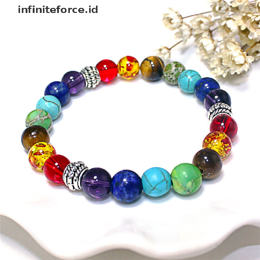 Infiniteforce.id Gelang Tangan Unisex Dewasa Manik Batu Alam 7 Chakra Penyembuhan Balance