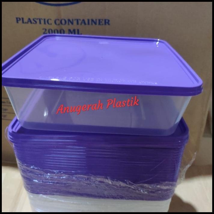 Food Container/Thinwall 2000 Ml Square + Tutup Warna Ungu Merek Fim