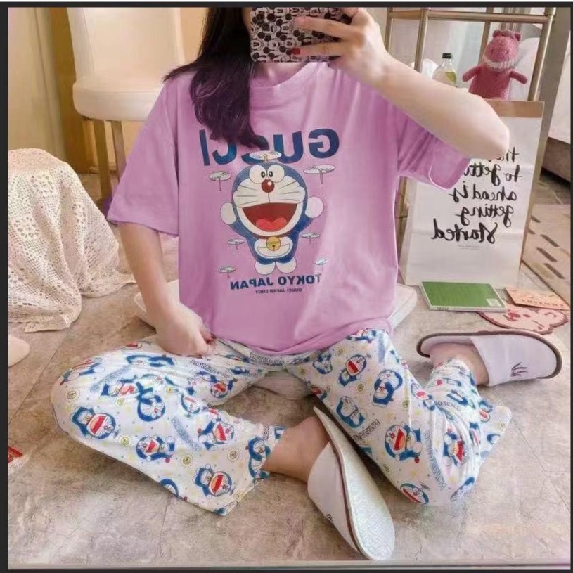 Piyama CP wanita baju tidur import jumbo/bigsize-CP EMON LILACWHITE