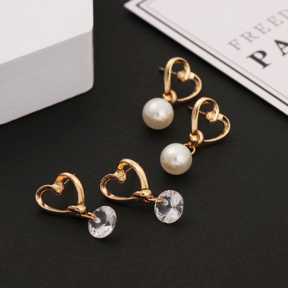 Solighter Heart Stud Earrings Berlian Gadis Perhiasan Pernikahan Cinta Hati Zirkon