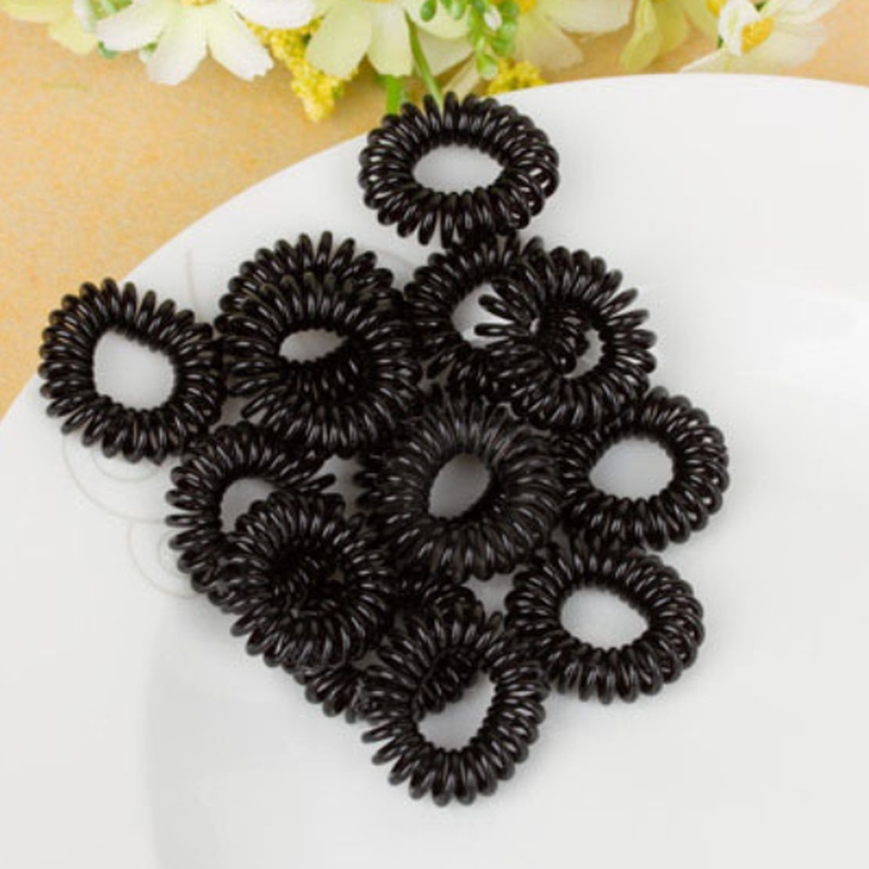 10pcs/lot 3cm Women Black Elastic Spiral Shape Hair Rope Telephone Wire Hair Ties Ponytail Holder  