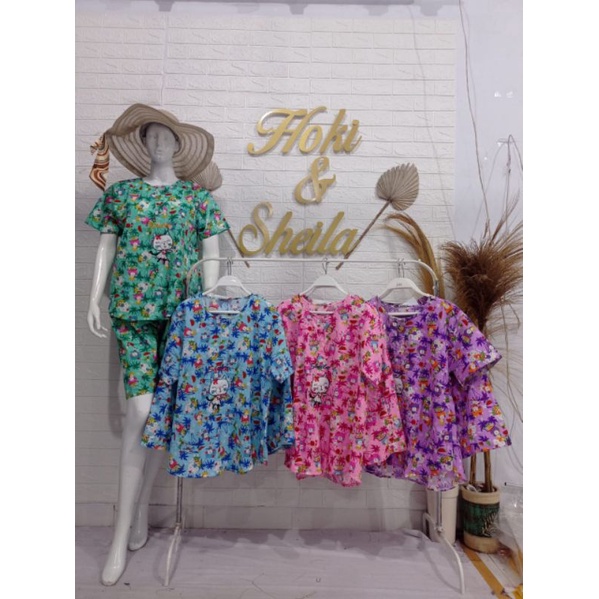 Baju Tidur HOKI&amp;SHEILA Katun wanita Celana 3/4 (Hula hawai cat)