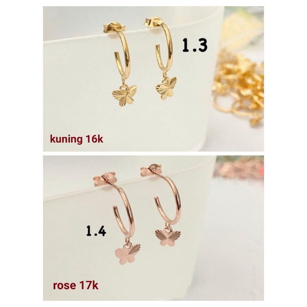 Anting Giwang Tusuk Emas Asli Kadar 700 16K 750 17K Kuning Yellow Pink Rose Gold Rosegold Mas Ear St