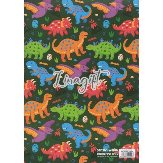 ( 5 Lembar ) DINO SANWA - KERTAS KADO DINOSAUR - GIFT WRAPPING PAPER SANSAN WAWA DINOSAURUS ANCIENT ANIMAL TYREX REX BRONTOSAURUS TYRANNOSAURUS CARTOON / JURASSIC PARK STEGOSAURUS