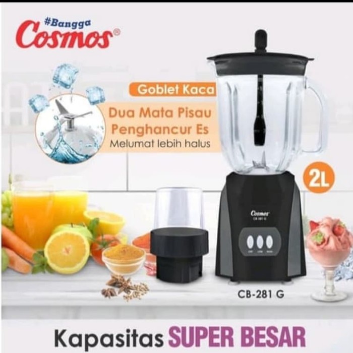 Blender Cosmos 281G Kaca 2 Liter 2IN1 Garansi Resmi